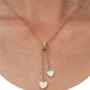GOLD 18k Plated CZ Heart Lariat Necklace